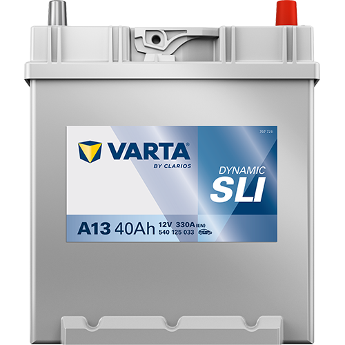Batterie voiture VARTA A13 40Ah 330A, image montrant la batterie au format standard pour véhicules.
