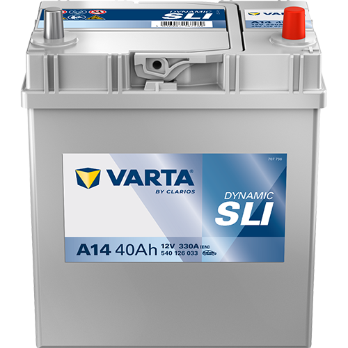 Batterie voiture VARTA A14 40Ah 330A de CANPAA SARL, vue de face avec bornes de connexion visibles.