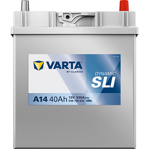 Batterie voiture VARTA A14 40Ah 330A, vue de face, avec bornes visibles, pour véhicule, marque CANPAA SARL