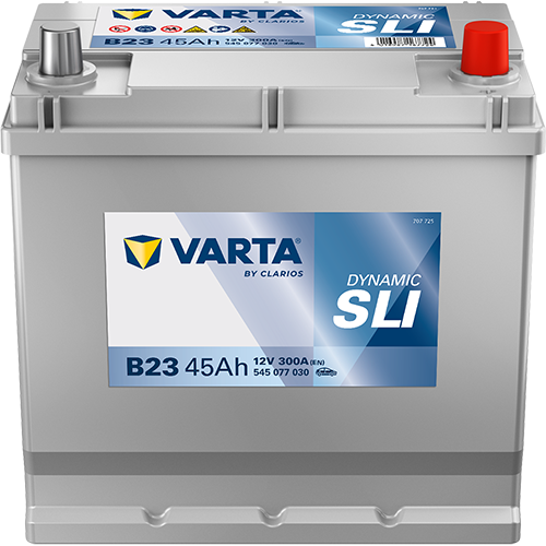 Batterie voiture VARTA B23 45Ah 300A pour véhicule, marque CANPAA SARL, vue de face avec bornes et étiquette visible