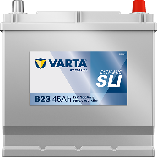 Batterie voiture VARTA B23 45Ah 300A, image montrant la batterie automobile de marque CANPAA SARL, vue de face.