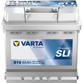 Batterie voiture Varta B19 45Ah 400A, marque CANPAA SARL, vue de face avec bornes et étiquettes visibles.
