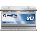 Batterie Varta E13 70Ah 640A, vue de face, avec étiquettes et bornes de connexion, marque Abderrahim El Ouafi.
