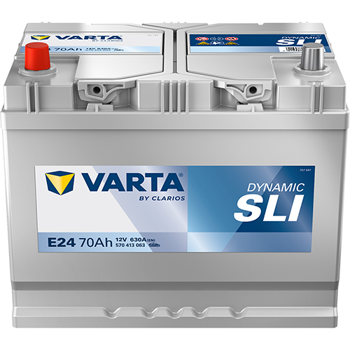 Batterie voiture VARTA E24 70Ah 630A de CANPAA SARL, vue de face avec bornes visibles et étiquette de capacité