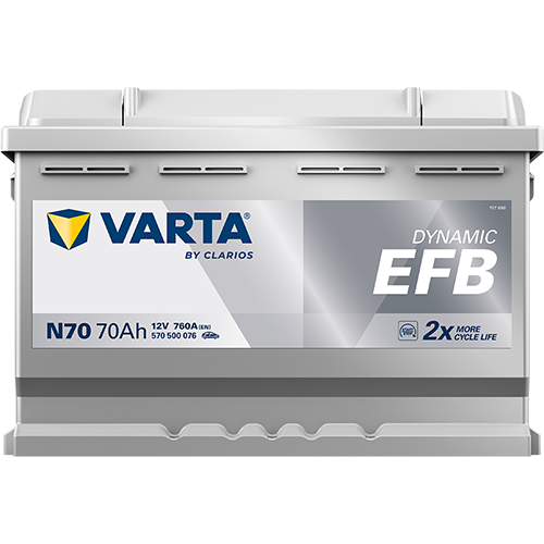 Batterie voiture VARTA N70 70Ah 760A, marque CANPAA SARL, avec bornes et étiquette visible.