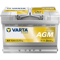 Batterie voiture VARTA A7 70Ah 760A, vue de face, avec bornes positive et negative visibles, pour voiture.