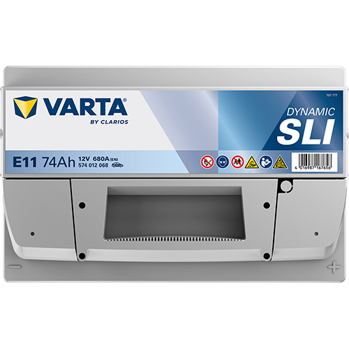 Batterie voiture VARTA E11 74Ah 680A de CANPAA SARL, vue de face avec bornes de connexion visibles