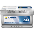 Batterie voiture VARTA F17 80Ah 740A pour véhicules, vue de face avec bornes visibles, marque VARTA en gros caractères.