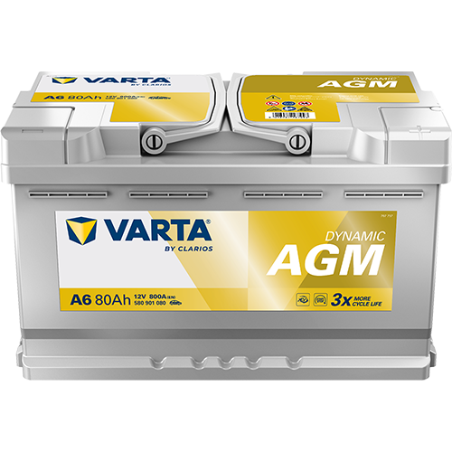 Batterie voiture VARTA A6 80Ah 800A pour véhicules, vue de la batterie avec bornes et étiquettes, marque CANPAA SARL