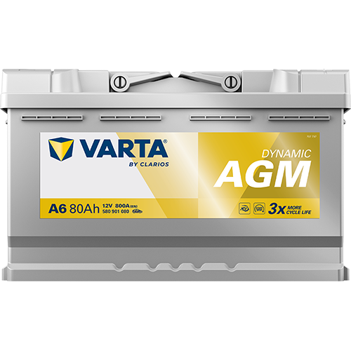 Batterie voiture VARTA A6 80Ah 800A pour véhicules, image de la batterie CANPAA SARL avec bornes et étiquette visible