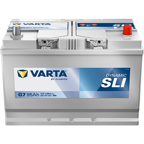 Batterie voiture VARTA G7 95AH 830A, vue de face, avec bornes, pour voiture, marque CANPAA SARL.