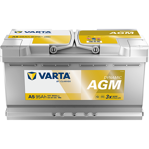 Batterie voiture Varta A5 95Ah 850A de CANPAA SARL, vue de face avec bornes de connexion et étiquette.