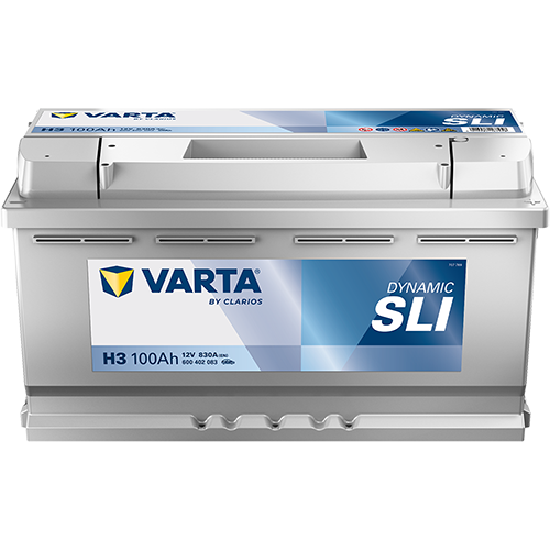 Batterie voiture VARTA H3 100Ah 830A de CANPAA SARL, vue de face avec bornes de connexion et étiquette.