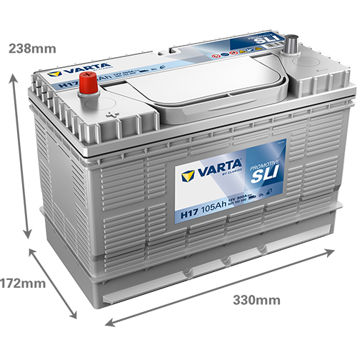 Batterie VARTA H17 105Ah 800A pour voiture, pièce détachée automobile, marque CANPAA SARL, vue de face.
