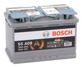 Batterie voiture Bosch S5A08 12V 70Ah 760A, pièce détachée pour véhicule, vue de la batterie avec étiquettes et cosses.