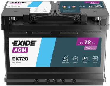 BATTERIE VOITURE EXIDE EK720 AGM 12V 72AH 760A