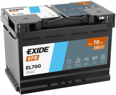 BATTERIE VOITURE EXIDE EL700 EFB 12V 70AH 760A