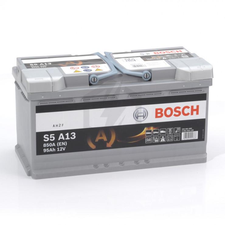Batterie voiture Bosch S5A13 12V 95Ah 850A, pièce détachée pour véhicule, vue de face, marque Bosch.